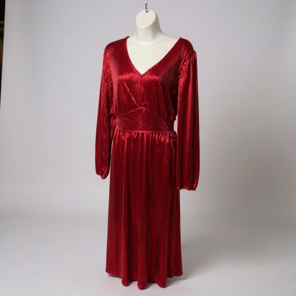 ZESICA Women’s Velvet Midi Dress – Red, Size XL (NWT) - Picture 2 of 6